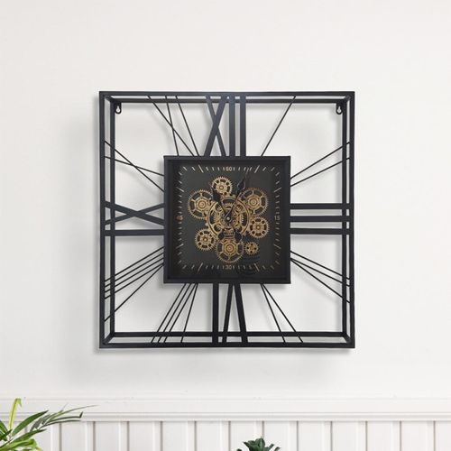 Industrial Black Gears Square Small Wall Clock