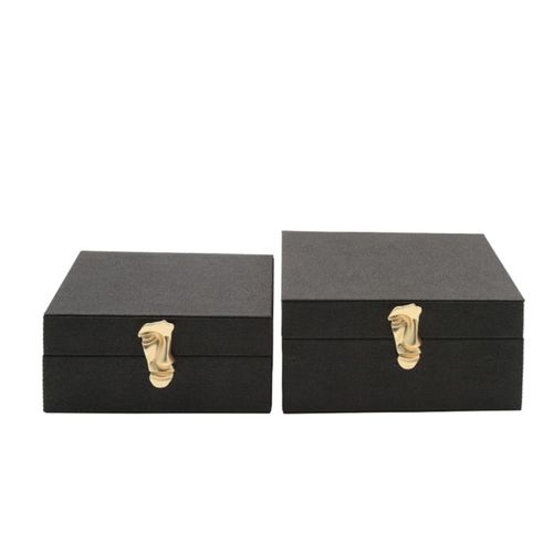 Matte Black Faux Leather Jewellery Box - Set of 2