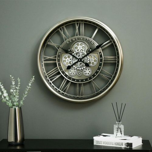 Industrial Nickel Gears Round Wall Clock