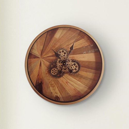 Industrial Wood Gears Round Wall Clock