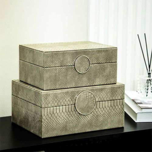 Taupe Snake Faux Leather Jewellery Box - Set of 2