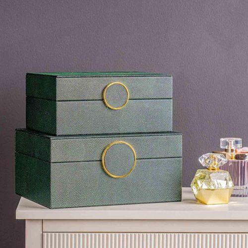Black and Green Faux Leather Jewellery Box - Set of 2