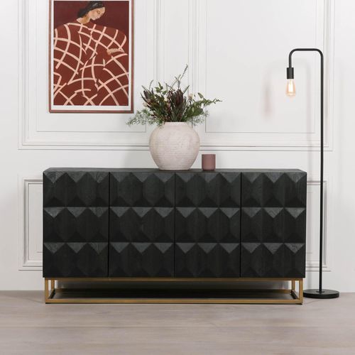 Black Mango Wood Diamond Pattern 4 Door Medium Sideboard