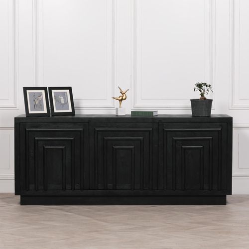 Contemporary Black Mango Wood 3 Door Extra Large Sideboard