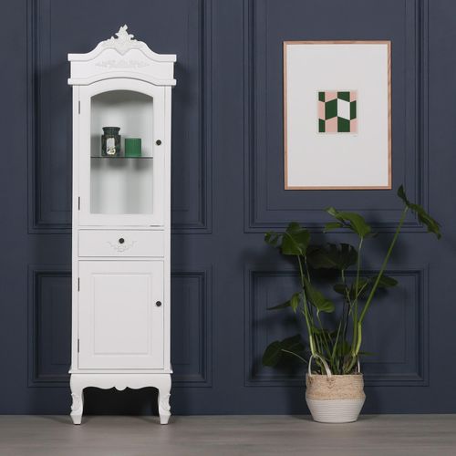 French Style White Narrow Display Cabinet