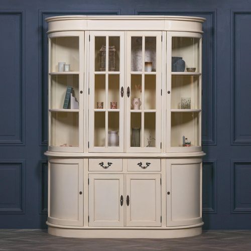 Vintage Cream Mahogany Curved Display Cabinet