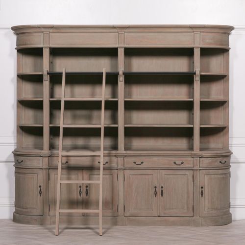 White Cedar Wood Large Curved Display Cabinet with Ladder