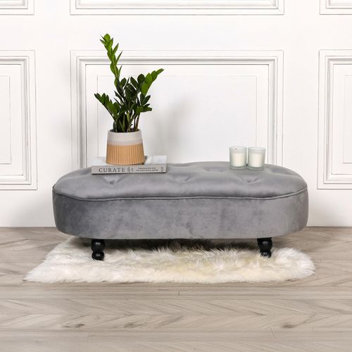 Grey Velvet Fabric Oval Bench