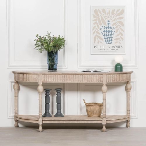 Acacia Wood Curved Large Console Table