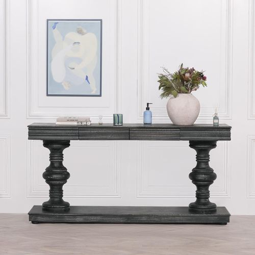 Distressed Black Mango Wood 2 Drawer Large Console Table