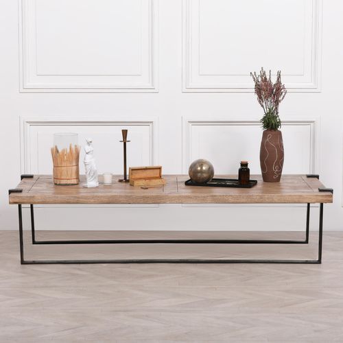 Industrial Style Mango Wood and Metal Large Coffee Table