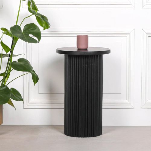 Ribbed Black Mango Wood Round Occasional Side Table