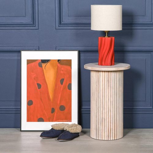 Ribbed Mango Wood Round Occasional Side Table