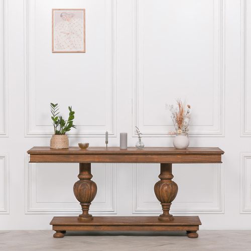 Rustic French Style Carved Column Console Table