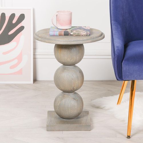 Rustic Mango Wood Stacked Ball Occasional Round Side Table