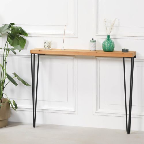 Rustic Pine Wood Console Table with Hairpin Legs