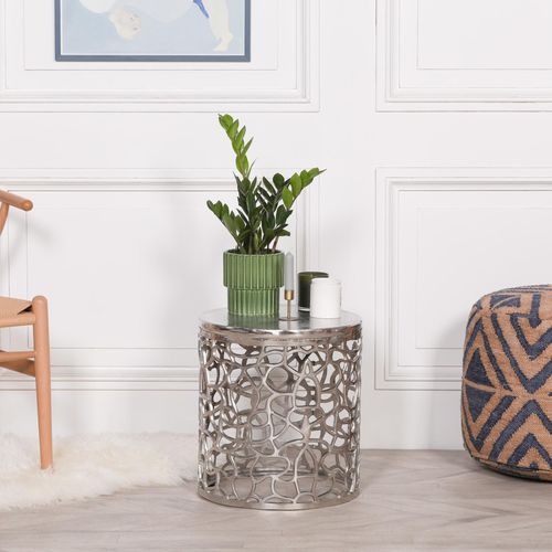 Silver Aluminium Fretwork Round Side Table