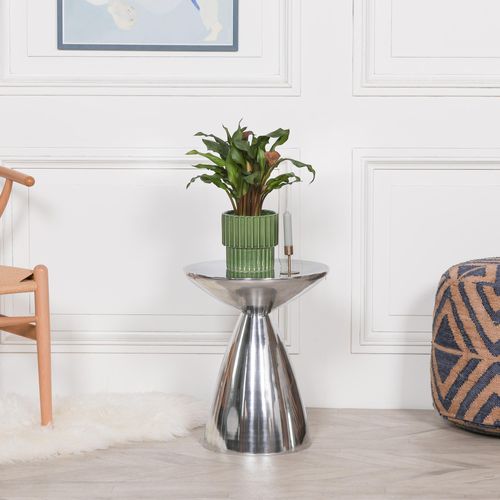 Silver Cast Aluminium Hour Glass Round Side Table