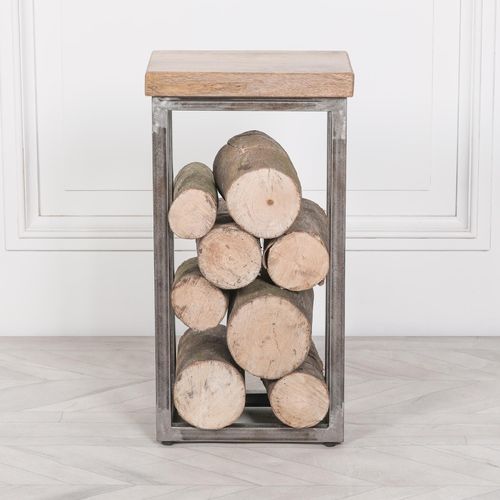 Wood and Metal Log Store Side Table