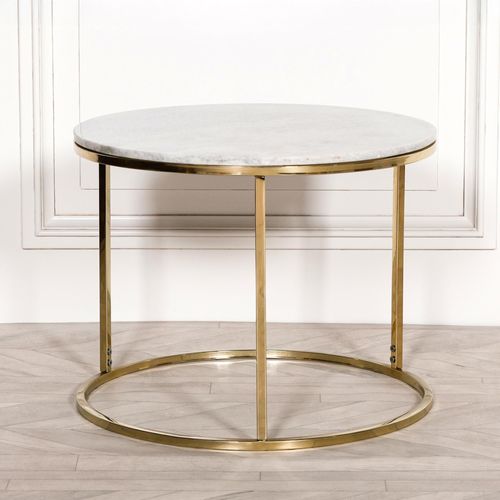 White Marble Round Side Table with Gold Frame