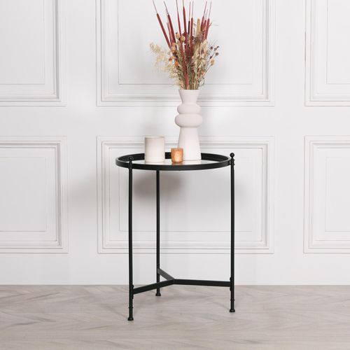 Black Metal and Antique Mirror Glass Round Side Table