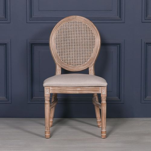 2 x Louise Birch Wood and Rattan Oval Back Dinning Chair