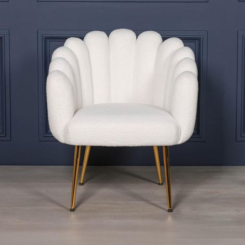 Arriba White Velvet Scalloped Occasional Chair