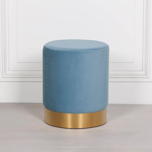 Ocean Blue Velvet Round Stool