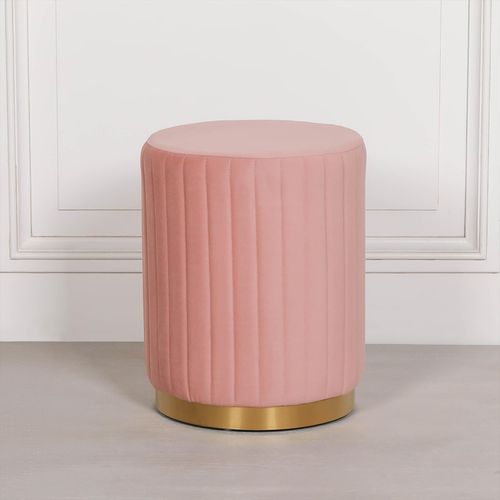 Pink Velvet Ribbed Round Stool
