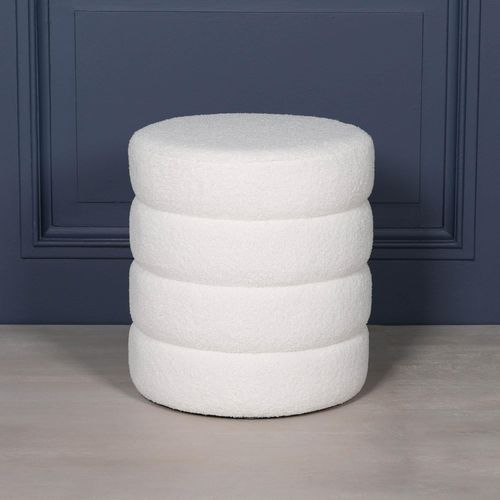 White Boucle Fabric Beehive Round Stool