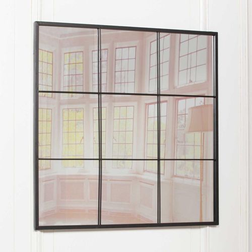 Black Metal Square Window Mirror - 90cm x 90cm