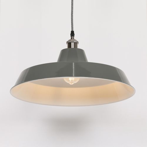 Factory Style Grey Painted Metal Pendant Light - 46cm