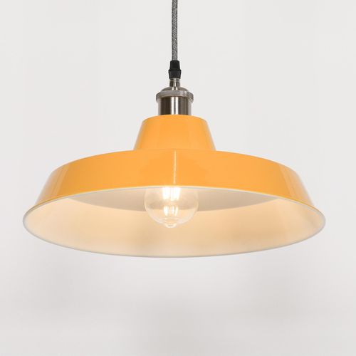 Factory Style Mustard Yellow Painted Metal Pendant Light - 36cm