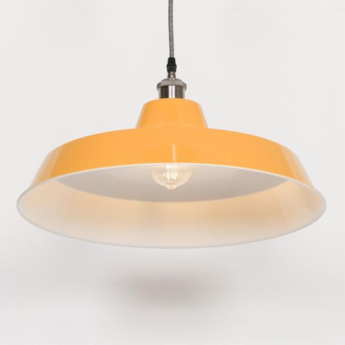 Factory Style Mustard Yellow Painted Metal Pendant Light - 46cm