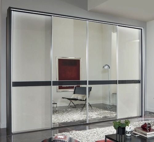 Wiemann Rialto 4 Door Mirror Sliding Wardrobe in White Glass and Graphite Trim - 330cm