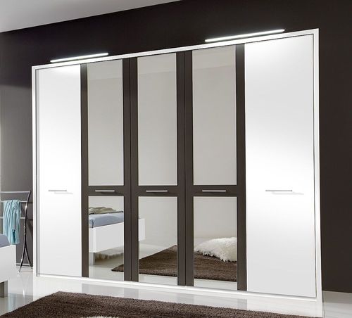 Wiemann Portland 5 Door Mirror Wardrobe in White and Havana