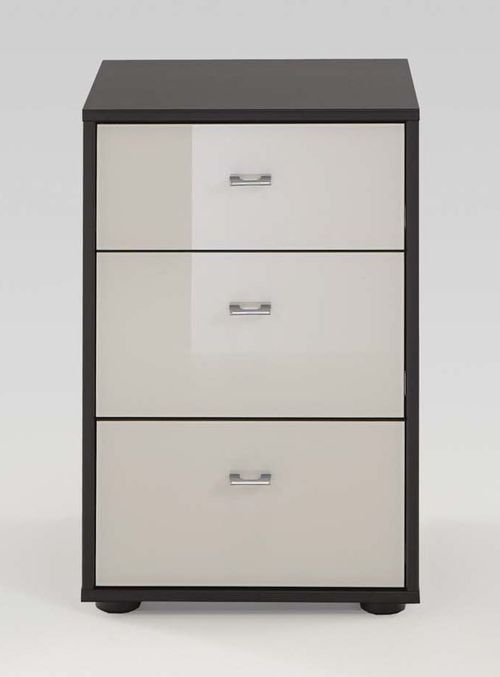 Wiemann Tokio 3 Drawer Bedside Cabinet in Magnolia Glass and Havana Carcase with Silver Handle