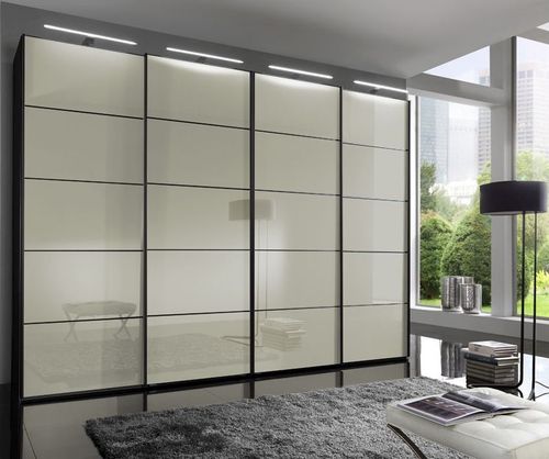 Wiemann Westside 4 Door Sliding Wardrobe in Magnolia Glass and Black Carcase