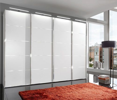 Wiemann Westside 4 Door Sliding Wardrobe in White with Chrome Trim