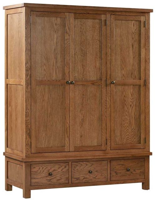 Original Rustic Oak 3 Door Triple Wardrobe
