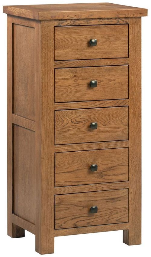 Original Rustic Oak 5 Drawer Narrow Chest