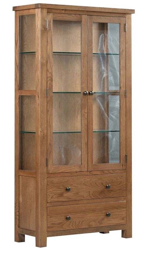 Original Rustic Oak 2 Door 2 Drawer Glazed Display Cabinet