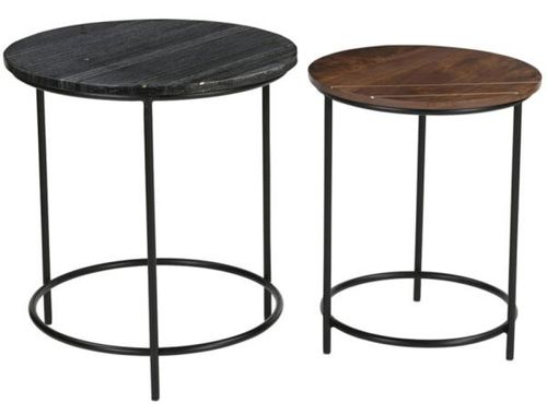 Buxton Grey and Brown Round Side Table - Set of 2
