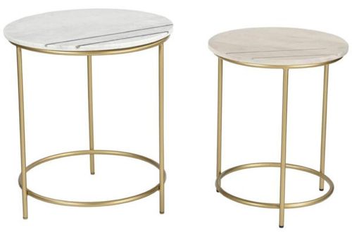 Buxton White Marble and Gold Round Side Table - Set of 2