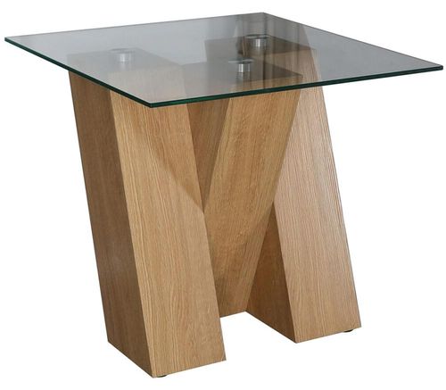 Newton Smoked Glass and Oak Effect Lamp Table