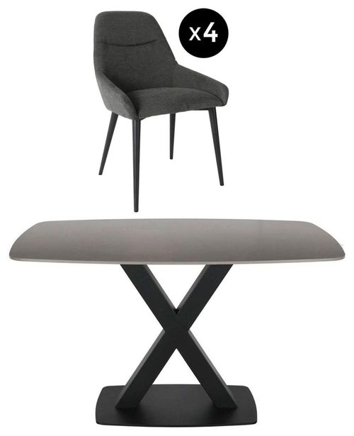 Vernal 4 Seater Grey Sintered Stone Dining Set - 4 Claflin Dark Grey Fabric Chair