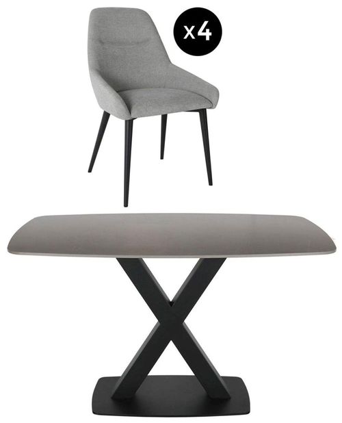 Vernal 4 Seater Grey Sintered Stone Dining Set - 4 Claflin Grey Fabric Chair