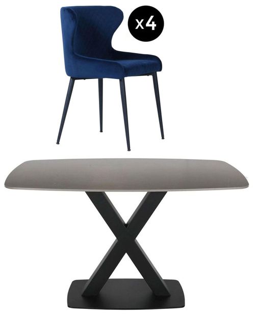 Vernal 4 Seater Grey Sintered Stone Dining Set - 4 Langley Blue Fabric Chair