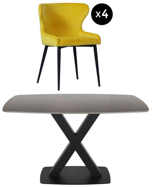 Vernal 4 Seater Grey Sintered Stone Dining Set - 4 Langley Yellow Fabric Chair
