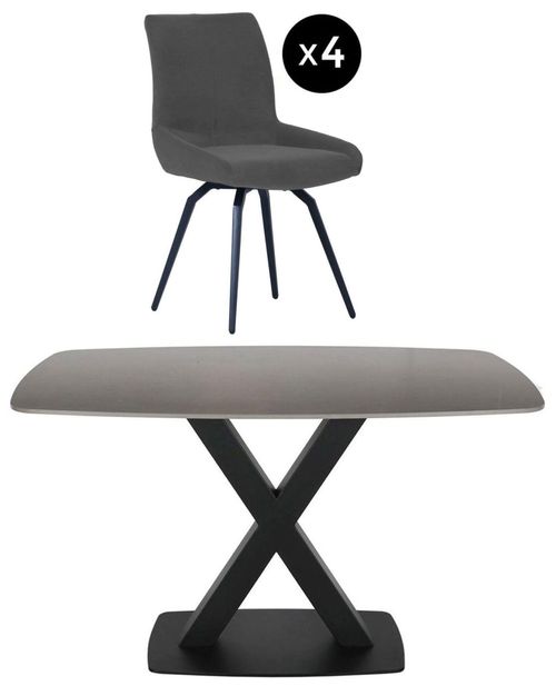 Vernal 4 Seater Grey Sintered Stone Dining Set - 4 Malcom Dark Grey Fabric Swivel Chair